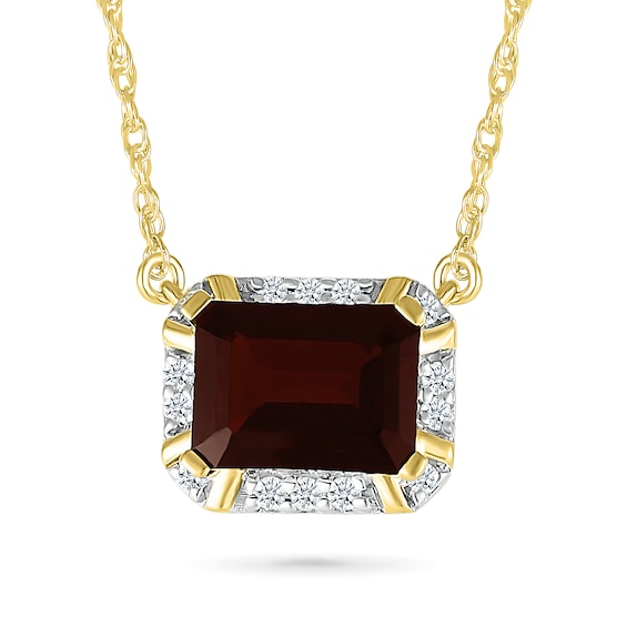 Emerald-Cut Garnet and White Lab-Created Sapphire Frame Sideways Necklace in 10K Gold