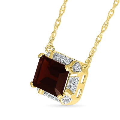 Emerald-Cut Garnet and White Lab-Created Sapphire Frame Sideways Necklace in 10K Gold