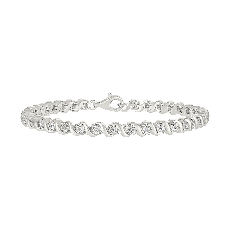 Main Image 2 of 0.23 CT. T.W. Diamond "S" Link Bracelet in Sterling Silver - 7.25”