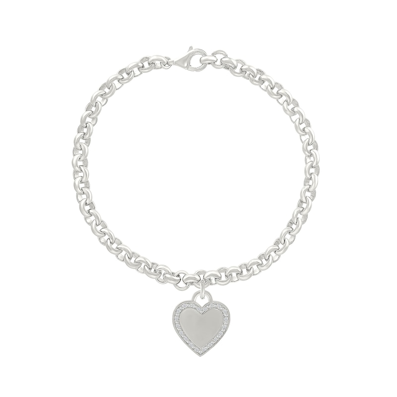 Main Image 1 of 0.065 CT. T.W. Diamond Heart Charm Bracelet in Sterling Silver - 7.5”