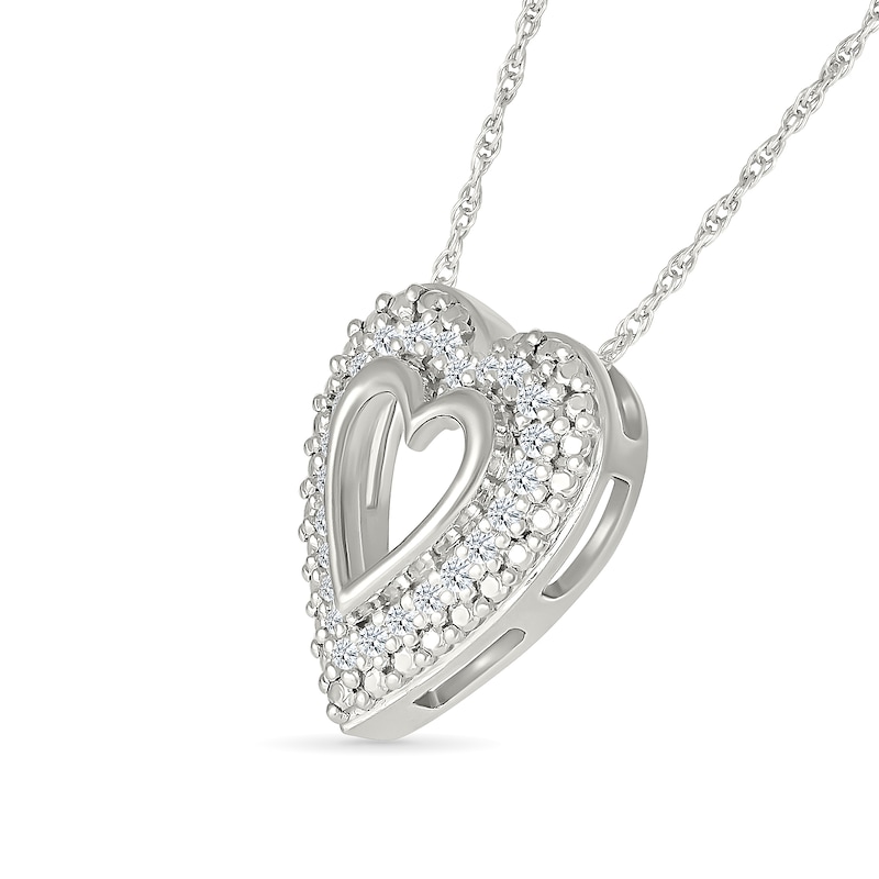 Main Image 2 of 0.145 CT. T.W. Diamond Heart Frame Necklace in Sterling Silver