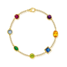 Multi-Shaped Bezel-Set Birthstone Station Bracelet (3-7 Stones) - 7.25"