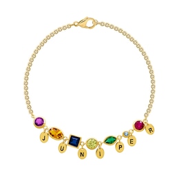 Multi-Shaped Bezel-Set Birthstone with Engravable Initial Charm Bracelet (2-7 Stones and 1-7 Initials) - 7.25"