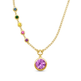 Bezel-Set Birthstone with Offset Station Necklace (2-7 Stones) - 17"