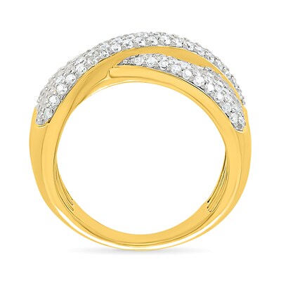 0.95 CT. T.W. Diamond Triple Row Crossover Split Shank Ring in 10K Gold
