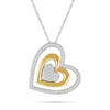 Thumbnail Image 1 of 0.23 CT. T.W. Diamond Tilted Triple Heart Pendant in Sterling Silver and 10K Gold