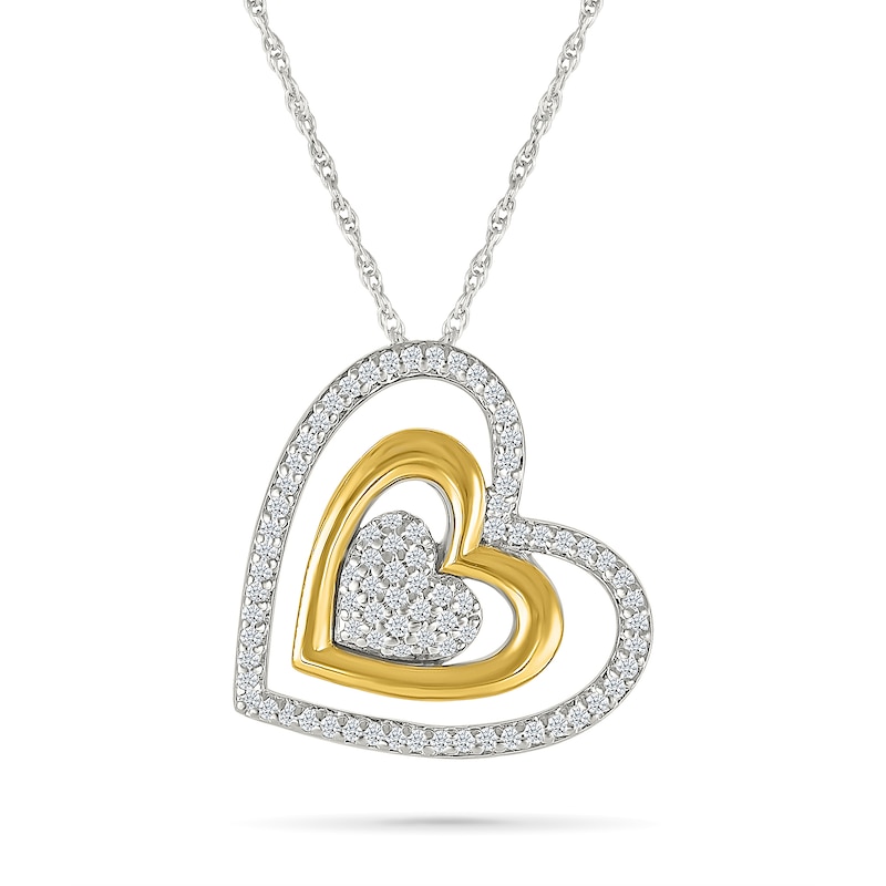 0.23 CT. T.W. Diamond Tilted Triple Heart Pendant in Sterling Silver and 10K Gold