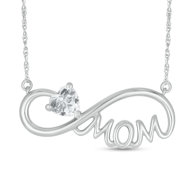 Main Image 1 of 5.0mm Heart-Shaped White Lab-Created Sapphire "MOM" Infinity Necklace in Sterling Silver