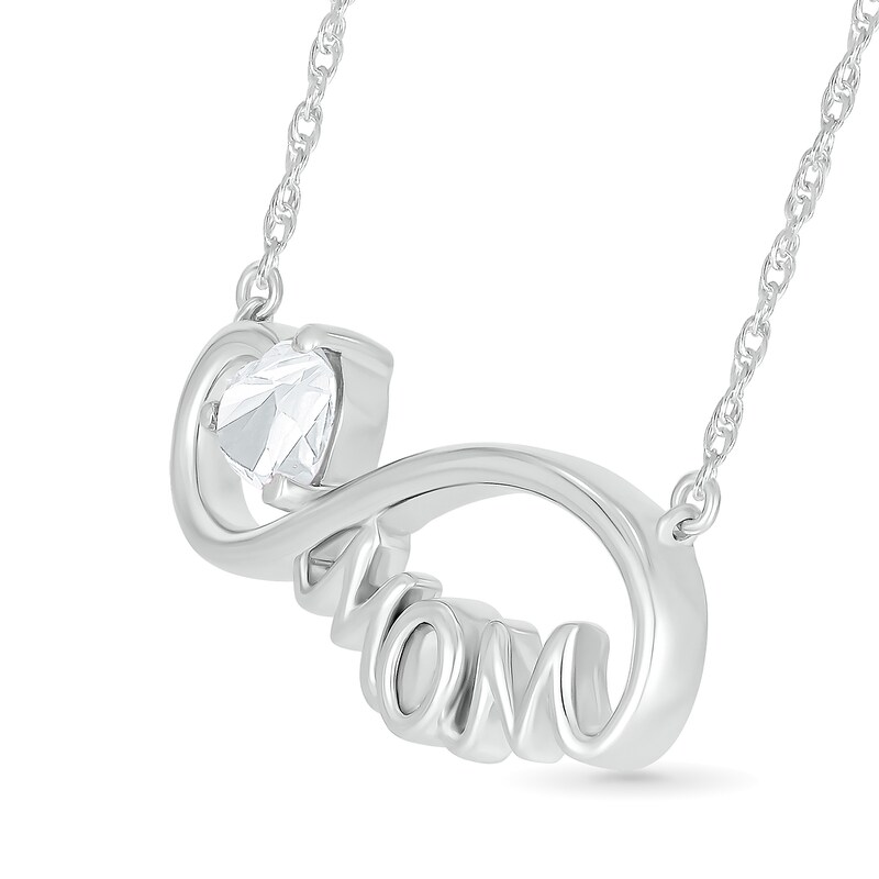 Main Image 2 of 5.0mm Heart-Shaped White Lab-Created Sapphire "MOM" Infinity Necklace in Sterling Silver