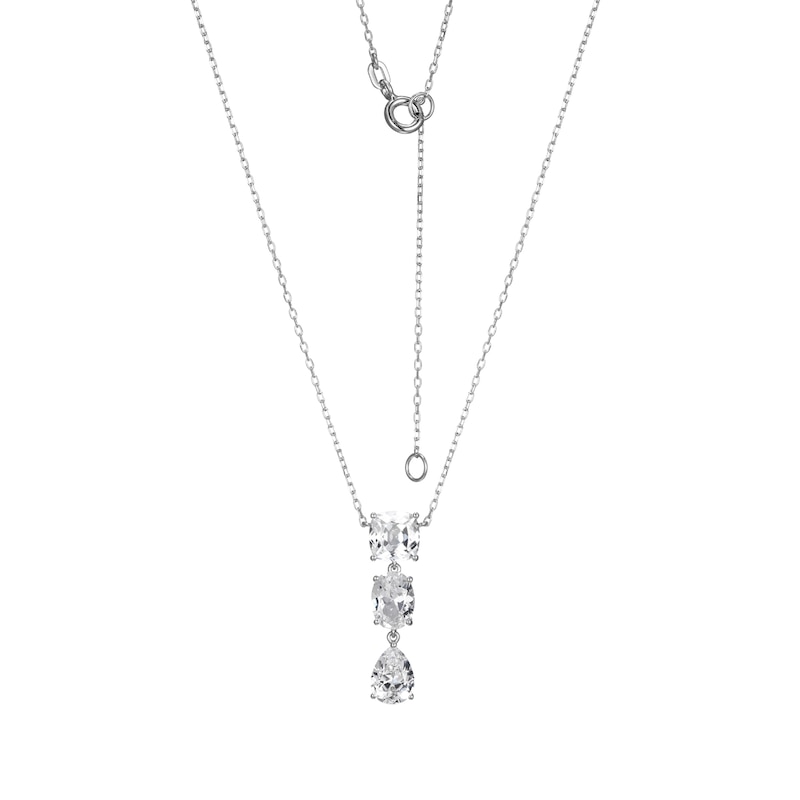Oval, Pear and Cushion-Cut White Lab-Created Sapphire Three Stone Necklace in Sterling Silver