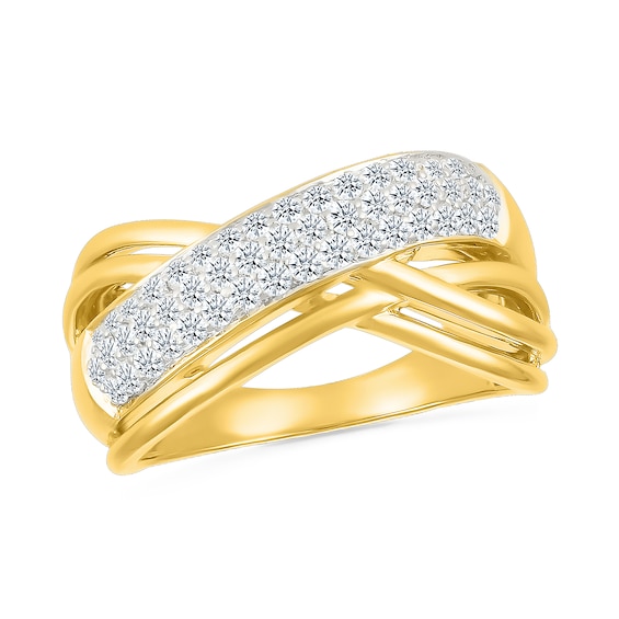 0.45 CT. T.W. Diamond Multi-Row Crossover Ring in 10K Gold