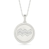 Thumbnail Image 1 of 0.085 CT. T.W. Diamond Aquarius Zodiac Sign Rope-Textured Frame Disc Pendant in Sterling Silver