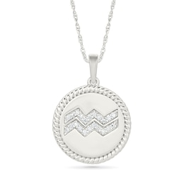 0.085 CT. T.W. Diamond Aquarius Zodiac Sign Rope-Textured Frame Disc Pendant in Sterling Silver