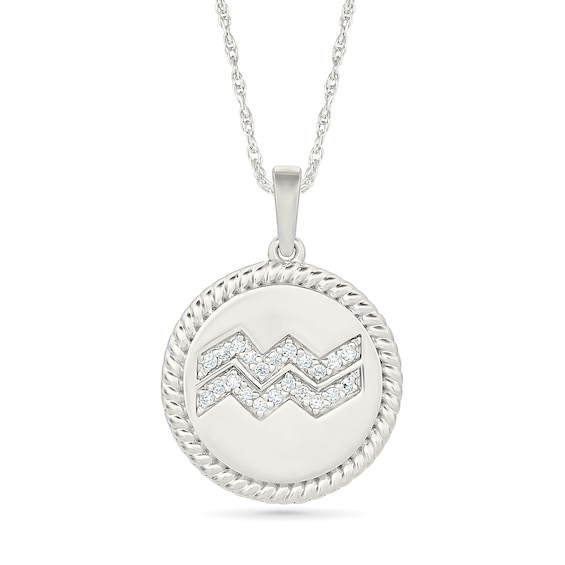 0.085 CT. T.W. Diamond Aquarius Zodiac Sign Rope-Textured Frame Disc Pendant in Sterling Silver