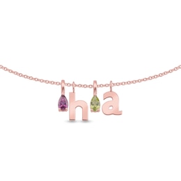 Pear-Shaped Gemstone and Lowercase Initial Charm Pendant (1-3 Stones and Initials)