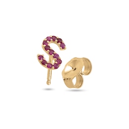 Gemstone Block Initial Single Stud Earring (1 Stone and Initial)