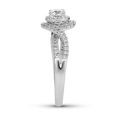 0.69 CT. T.W. Diamond Double Frame Bypass Split Shank Engagement Ring in 14K White Gold