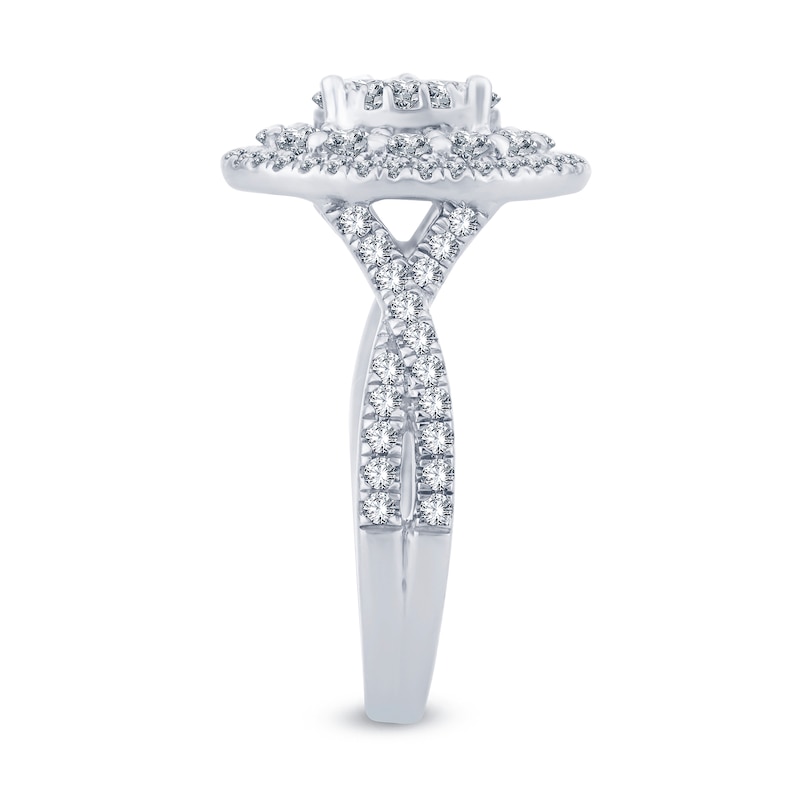 Main Image 2 of 1.23 CT. T.W. Oval-Shaped Multi-Diamond Double Frame Twist Shank Engagement Ring in 14K White Gold
