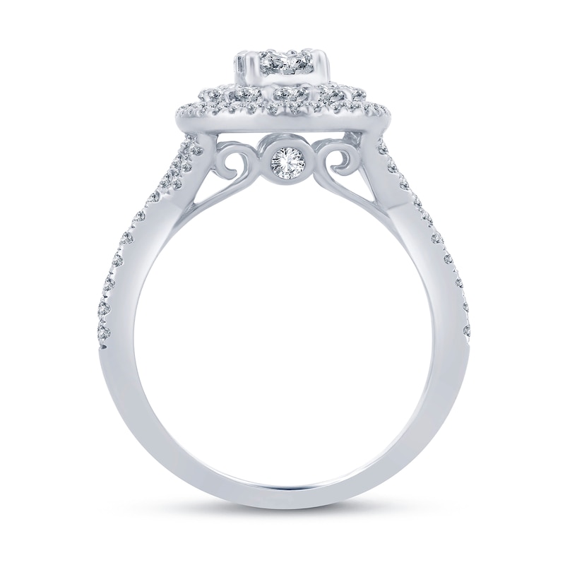 Main Image 3 of 1.23 CT. T.W. Oval-Shaped Multi-Diamond Double Frame Twist Shank Engagement Ring in 14K White Gold