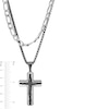 Thumbnail Image 4 of Double Strand Cross Necklace and Link Chain Bracelet Set in Stainless Steel and Black Ion Plate - 22"