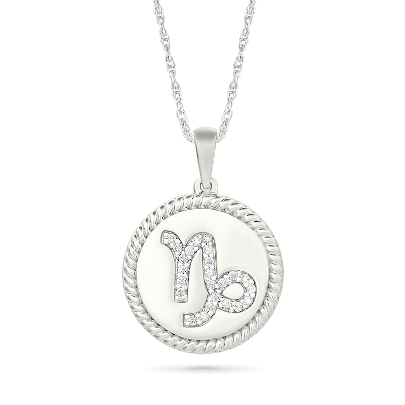 Main Image 1 of 0.085 CT. T.W. Diamond Capricorn Zodiac Sign Rope-Textured Frame Disc Pendant in Sterling Silver