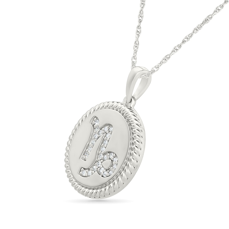 Main Image 2 of 0.085 CT. T.W. Diamond Capricorn Zodiac Sign Rope-Textured Frame Disc Pendant in Sterling Silver