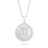 Thumbnail Image 1 of 0.085 CT. T.W. Diamond Gemini Zodiac Sign Rope-Textured Frame Disc Pendant in Sterling Silver