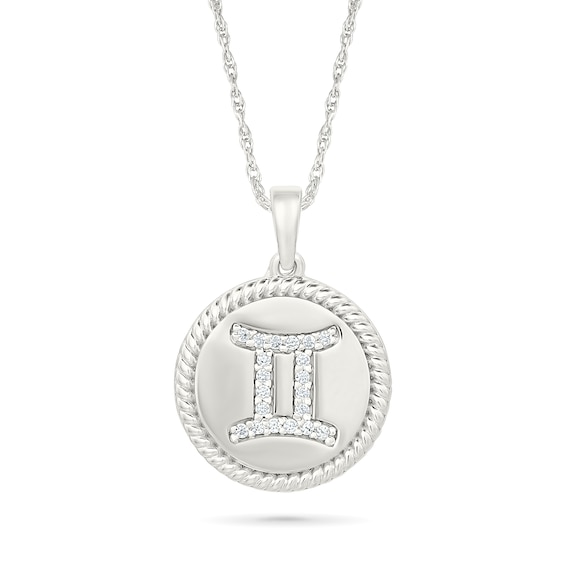 0.085 CT. T.w. Diamond Gemini Zodiac Sign Rope-Textured Frame Disc