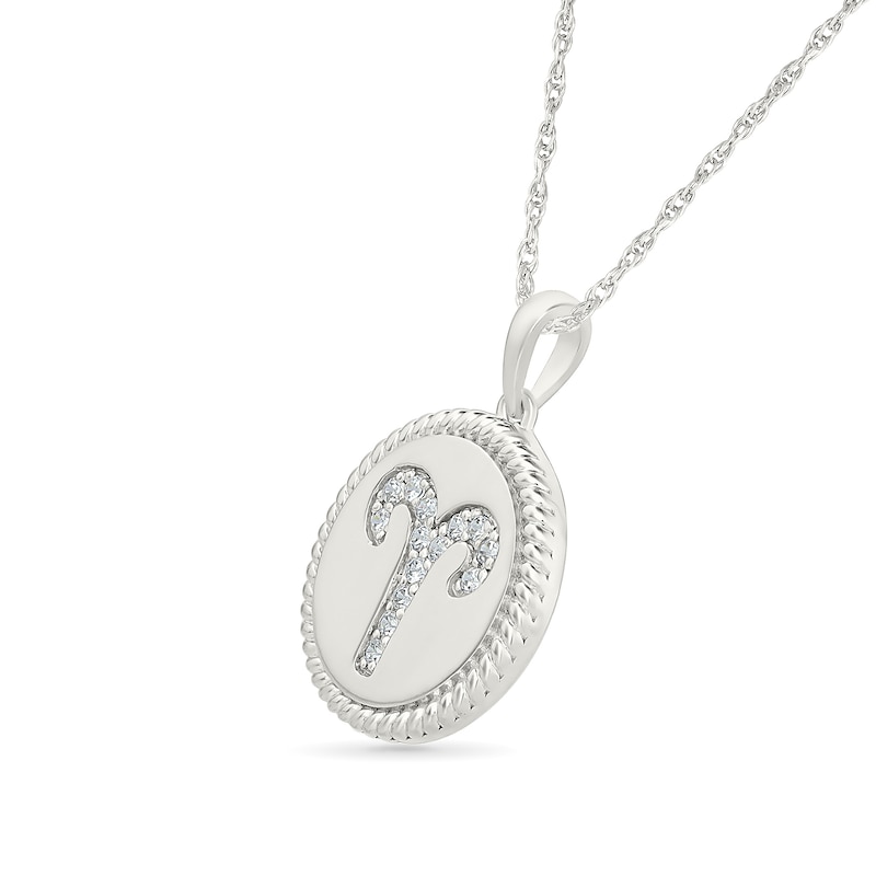 Main Image 2 of 0.085 CT. T.W. Diamond Aries Zodiac Sign Rope-Textured Frame Disc Pendant in Sterling Silver