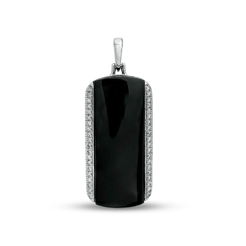Previously Owned - Onyx and 0.30 CT. T.W. Diamond Edge ID Necklace Charm in 10K White Gold
