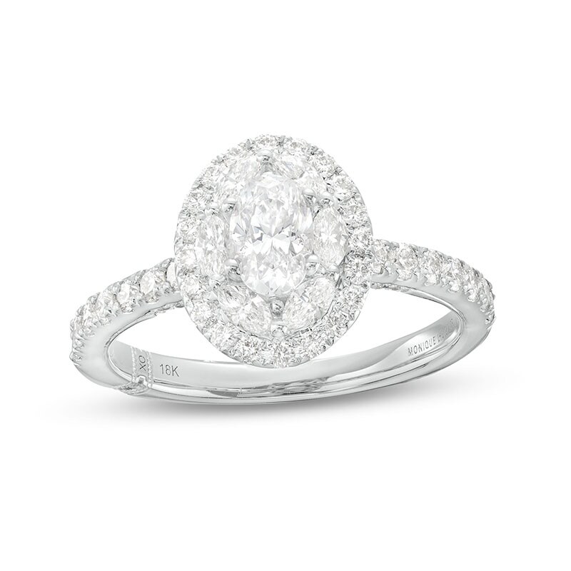 Previously Owned - Monique Lhuillier Bliss 1.29 CT. T.W. Oval Diamond Double Frame Engagement Ring in 18K White Gold