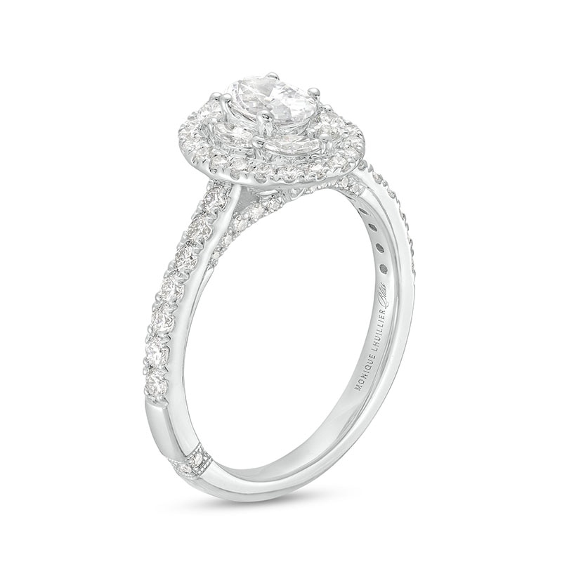 Previously Owned - Monique Lhuillier Bliss 1.29 CT. T.W. Oval Diamond Double Frame Engagement Ring in 18K White Gold