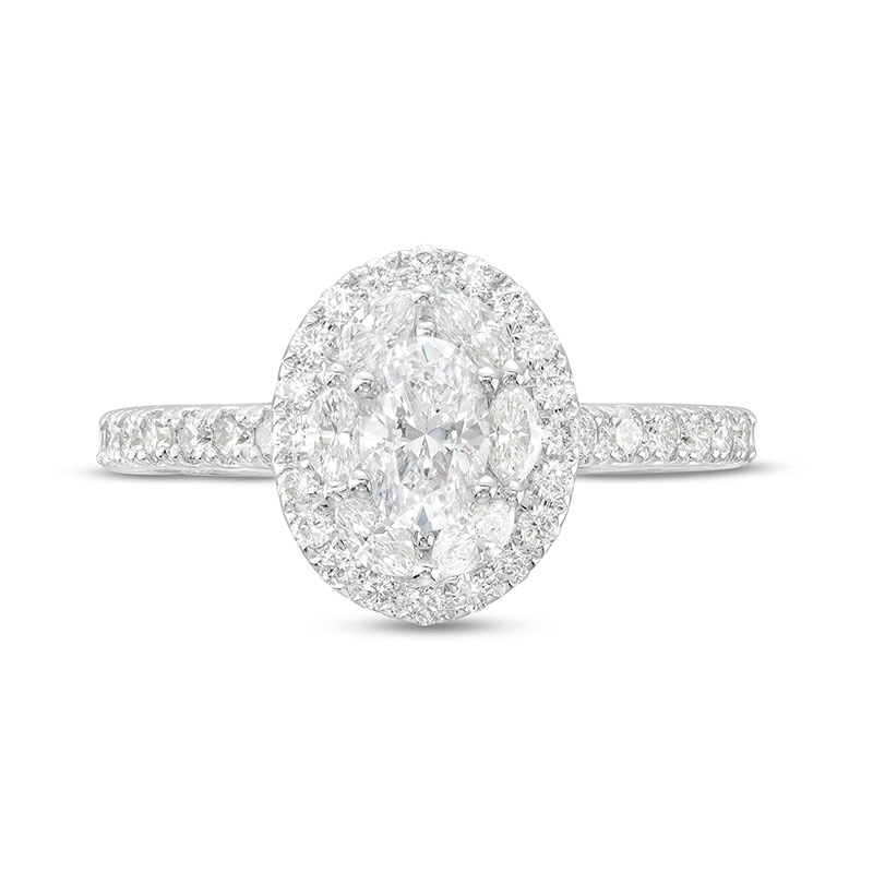 Previously Owned - Monique Lhuillier Bliss 1.29 CT. T.W. Oval Diamond Double Frame Engagement Ring in 18K White Gold