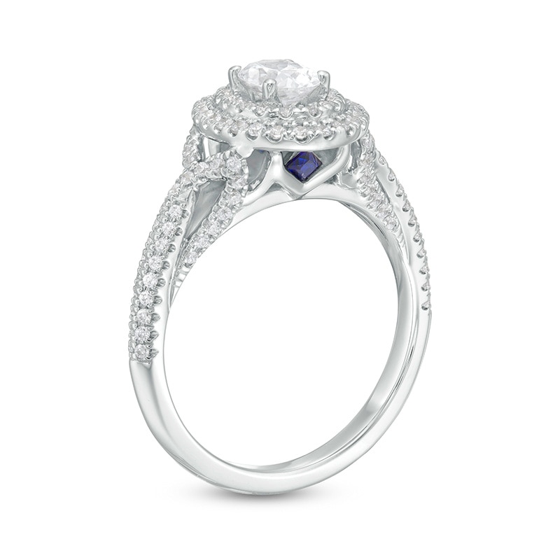 Previously Owned - Vera Wang Love Collection 1.06 CT. T.W. Oval Diamond Double Frame Engagement Ring in 14K White Gold
