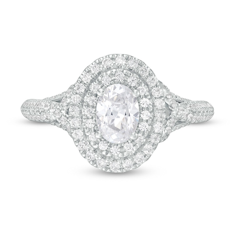 Previously Owned - Vera Wang Love Collection 1.06 CT. T.W. Oval Diamond Double Frame Engagement Ring in 14K White Gold