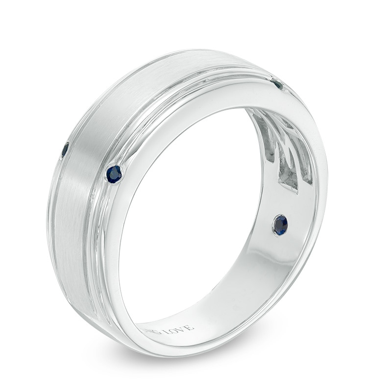 Previously Owned - Vera Wang Men's Blue Sapphire Four Stone Wedding Band in 14K White Gold