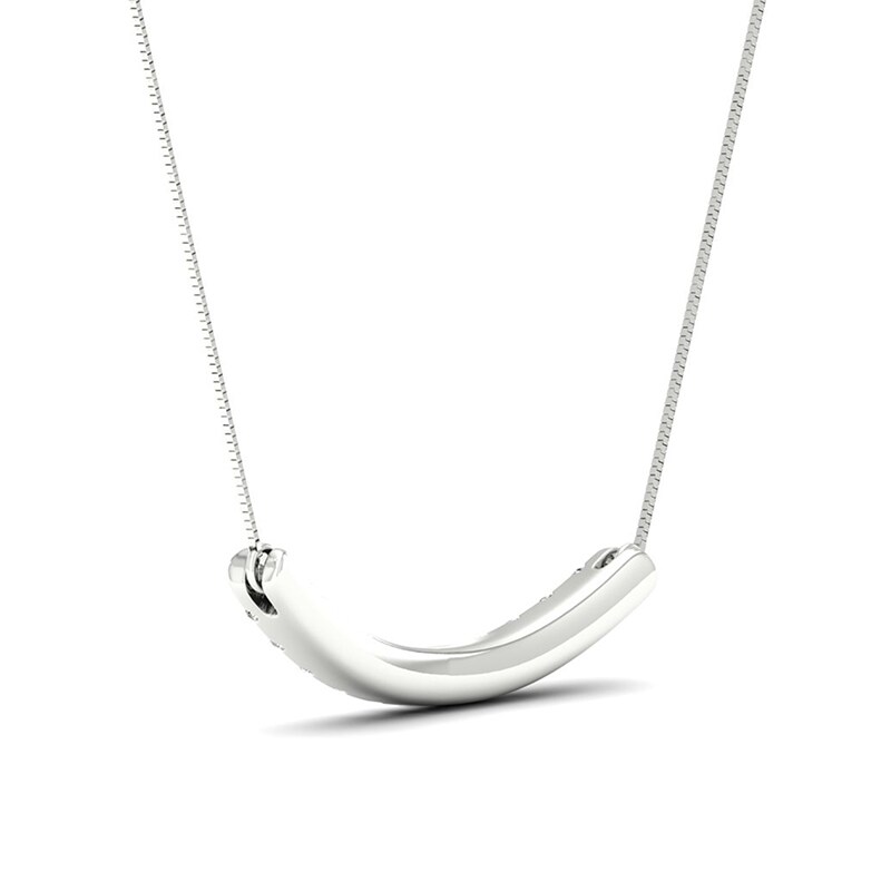 Previously Owned - 0.50 CT. T.W.  Lab-Grown Diamond Curved Bar Necklace in 14K White Gold (F/SI2)