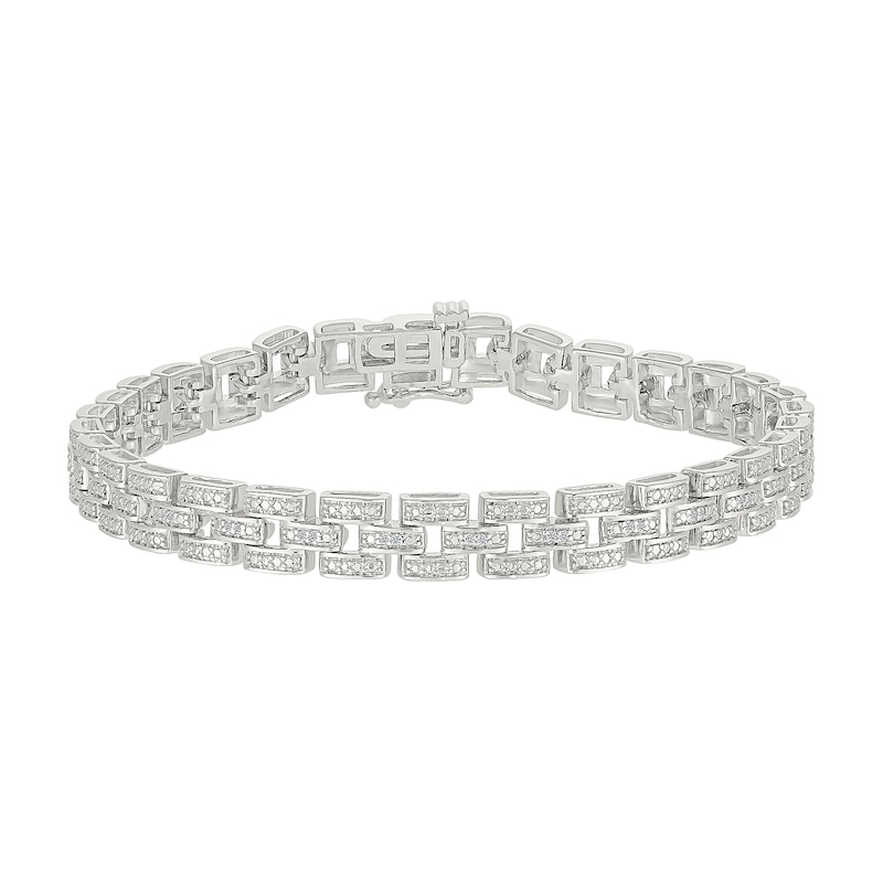 Main Image 2 of 0.23 CT. T.W. Diamond Rectangle Link Bracelet in Sterling Silver - 7.25”