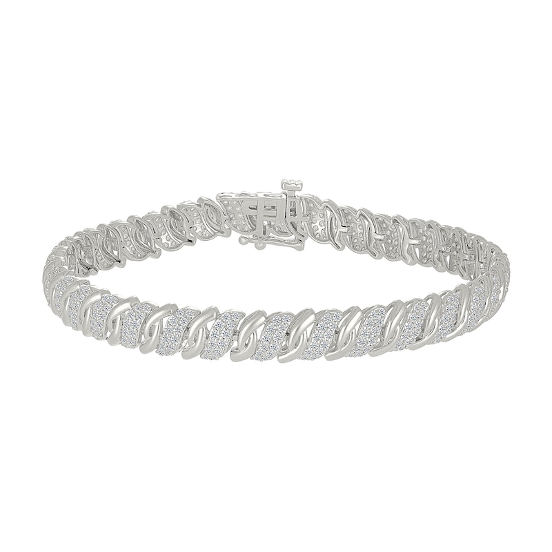 Main Image 2 of 1.95 CT. T.W. Diamond Bypass "S" Link Bracelet in 10K White Gold - 7.25”