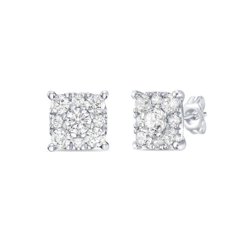 Main Image 1 of 2.00 CT. T.W. Canadian Certified Diamond Cushion-Shaped Frame Stud Earrings in 10K White Gold (I/I2)