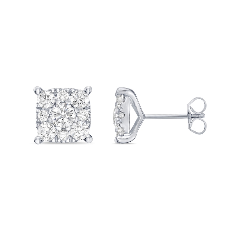 Main Image 2 of 2.00 CT. T.W. Canadian Certified Diamond Cushion-Shaped Frame Stud Earrings in 10K White Gold (I/I2)