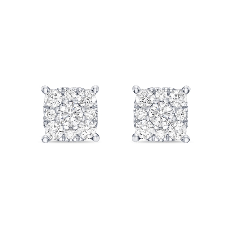Main Image 3 of 2.00 CT. T.W. Canadian Certified Diamond Cushion-Shaped Frame Stud Earrings in 10K White Gold (I/I2)