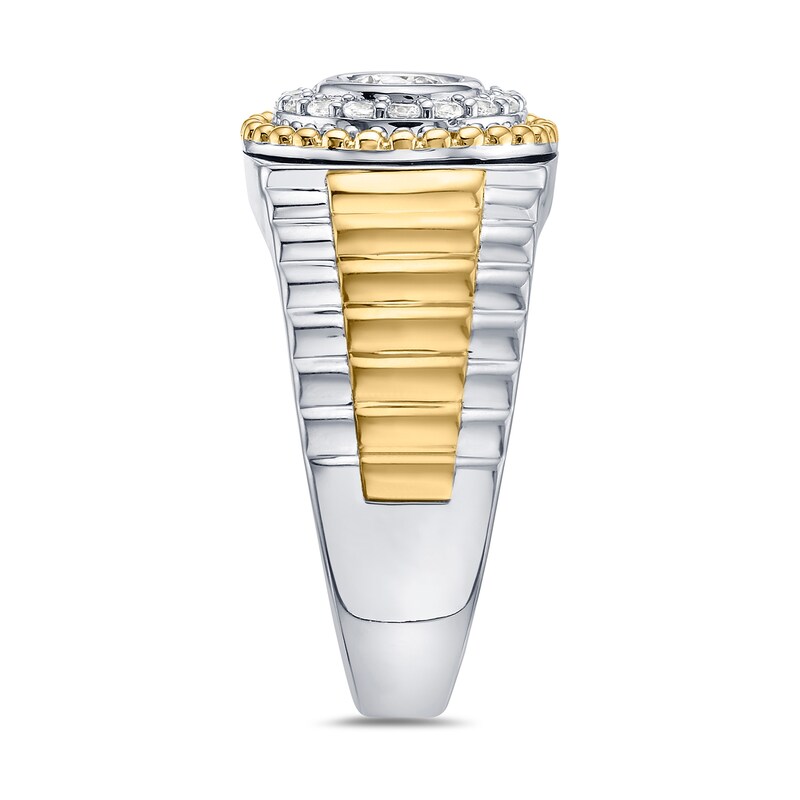 Main Image 2 of 0.75 CT. T.W. Canadian Certified Diamond Frame Ribbed Shank Ring in 10K Two-Tone Gold (I/I2)