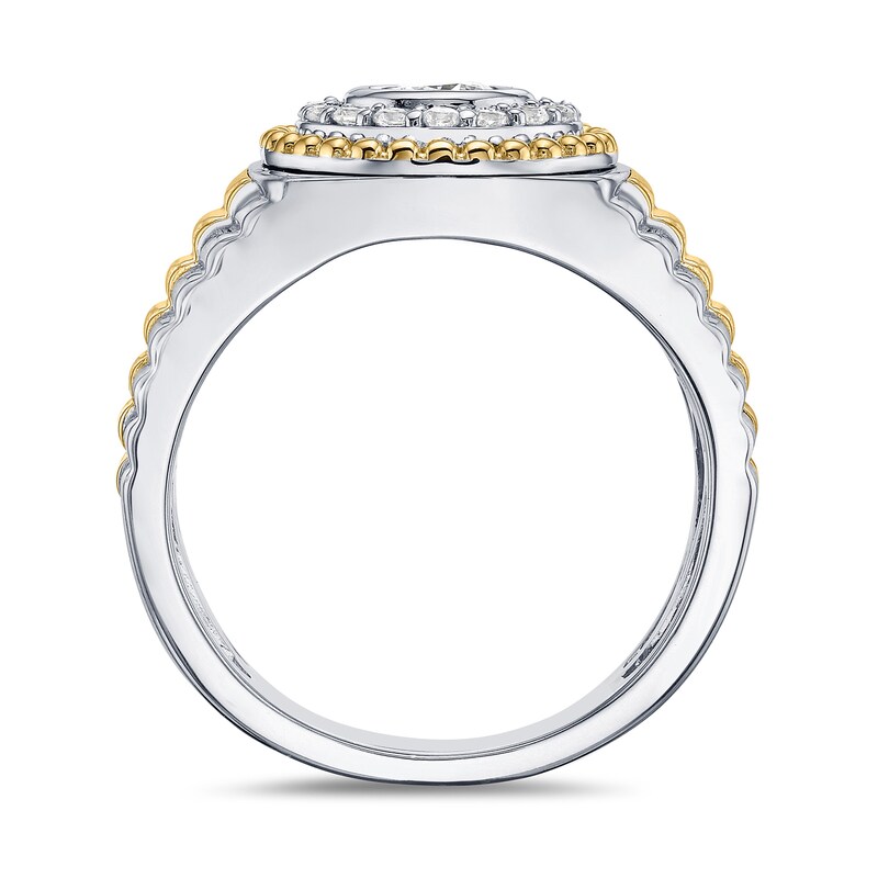 Main Image 3 of 0.75 CT. T.W. Canadian Certified Diamond Frame Ribbed Shank Ring in 10K Two-Tone Gold (I/I2)