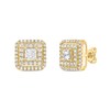 Thumbnail Image 1 of Princess-Cut Canadian Certified Centre Diamond 2.00 CT. T.W. Double Frame Stud Earrings in 10K Gold (I/I2)