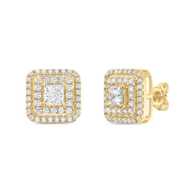 Princess-Cut Canadian Certified Centre Diamond 2.00 CT. T.W. Double Frame Stud Earrings in 10K Gold (I/I2)