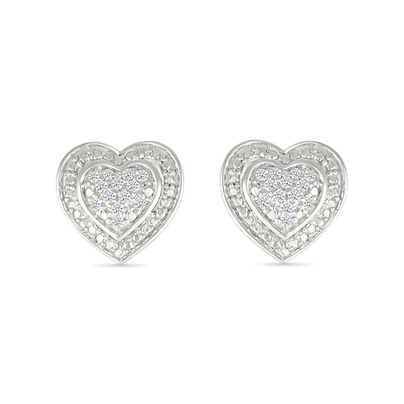 Main Image 1 of 0.115 CT. T.W. Multi-Diamond Domed Heart Frame Stud Earrings in Sterling Silver