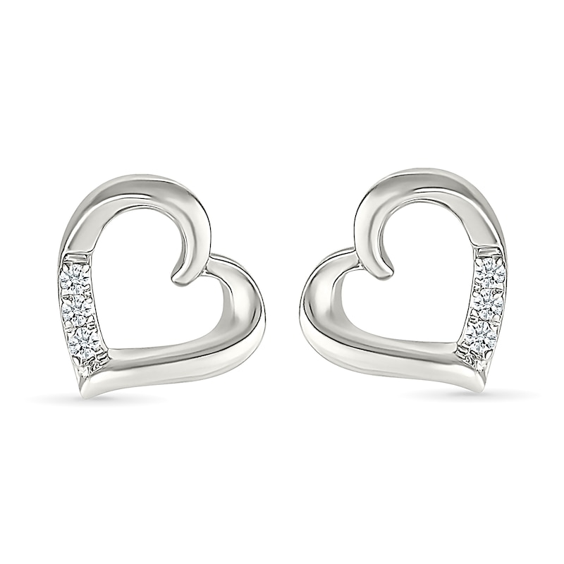 Main Image 1 of 0.04 CT. T.W. Diamond Tilted Twist Heart Stud Earrings in Sterling Silver