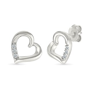0.04 CT. T.W. Diamond Tilted Twist Heart Stud Earrings in Sterling Silver