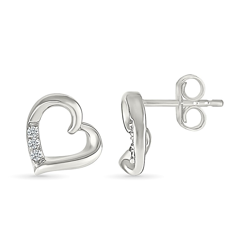 Main Image 3 of 0.04 CT. T.W. Diamond Tilted Twist Heart Stud Earrings in Sterling Silver